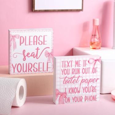 Imagem de Placas de banheiro, decoração, caixa de madeira, placa de madeira, Far