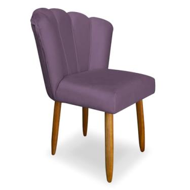 Imagem de NICOBIA Cadeira Pétala Estofada em Veludo, Design Moderno, Formato Concha, Pés em Madeira MDF, 57x53x85cm, Estilo Escandinavo, Sem Braços, Decorativa para Sala (Lilás Suede)