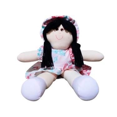 Imagem de Boneca de Pano Artesanal Infantil, 30cm, Roupinha Colorida, Companheira de Dormir para Bebês e Crianças, Presente, Decoração (Cabelo Preto)