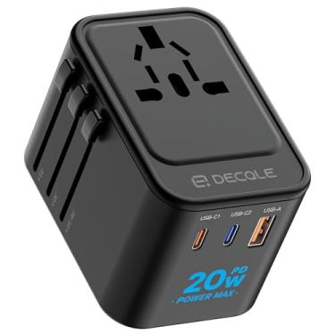 Imagem de decqle Adaptador de tomada universal, adaptador de viagem com 2 USB-C (PD 20W) e 1 USB-A, adaptador universal para UE, Reino Unido, americano, Canadá, Austrália e 224 país(preto) BR1