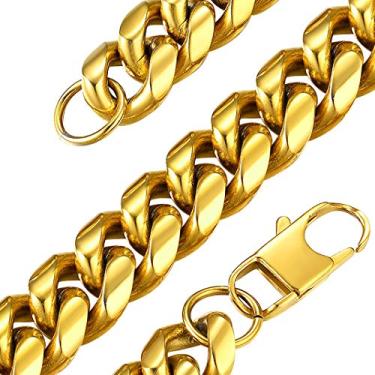 Imagem de GOLDCHIC JEWELRY Corrente cubana grossa de aço inoxidável Miami, colar masculino, verniz protetor pulverizado que outras correntes protegem contra desbotamento e oxidação, 6 mm/10 mm/14 mm de largura,