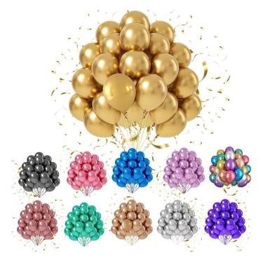 Imagem de Kit 50 Un Balão Metalizado Bexiga Nº10 Festa Anive Dourado