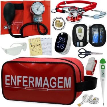 Imagem de Kit Enfermagem Aparelho de Pressão Estetoscópio Medidor Glicose Comple