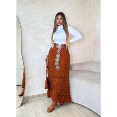 Imagem de Saia longa boho chic tricot forro detalhes moda feminina-Feminino