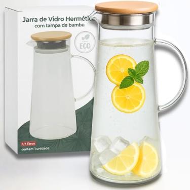 Imagem de Jarra de Vidro 1,7L com Tampa de Bambu e Inox – Design Moderno e Elegante, Vidro Resistente ao Calor, Ideal para Água, Suco, Café Gelado e Chá, Perfeita para Cozinha, Mesa Posta e Decoração KOALAECOM®