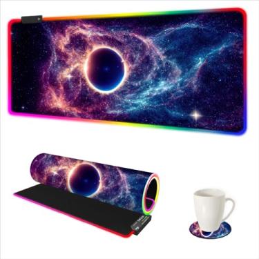 Imagem de ARTSO Mouse pad para jogos RGB, grande mousepad com luz LED, teclado cósmico céu estrelado, acessórios de jogos para mesa, base de borracha antiderrapante, tapete de mouse grande para jogadores