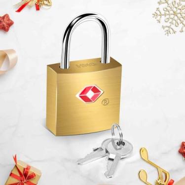 Imagem de Fechaduras de bagagem aprovadas pela TSA com chaves, cadeado de viagem de cobre de latão maciço dourado, cadeado à prova d'água, cadeado de metal para uso externo TSA, antifurto para academia, bolsa