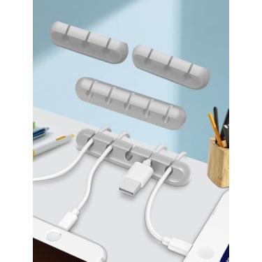 Imagem de Pacote com 4 clipes de suporte de cabo, clipes organizadores de cabos autoadesivos para mesa, cabo de carregamento USB, mesa de cabeceira, cabo de alimentação para mouse, fio, PC, escritório, carro