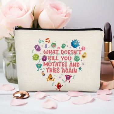 Imagem de Bolsas de maquiagem engraçadas de ciência sarcástica para mulheres, presentes engraçados de laboratório de microbiologia de mutação, bolsa de cosméticos What Doesn't Kill You Mutates And Tries Again