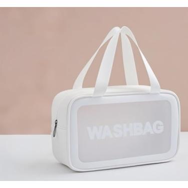 Imagem de Bolsa de higiene transparente para maquiagem, impermeável e à prova de poeira, armazenamento de cosméticos sem esforço, branca, M