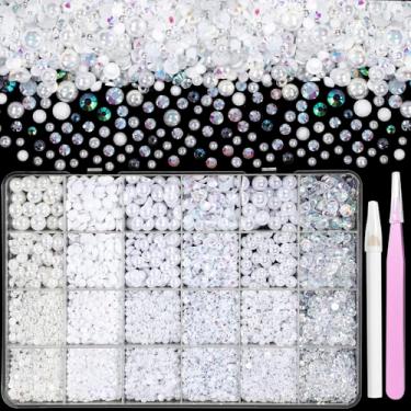 Imagem de 9000 peças de pérolas brancas planas para artesanato 3/4/5/6/8 mm meia pérola e strass de resina transparente pedras deslumbrantes para artesanato DIY