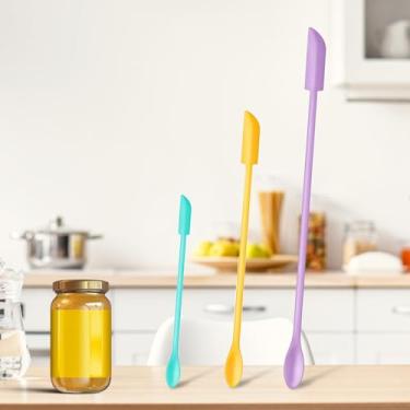 Imagem de Conjunto de 3 espátulas de silicone para garrafa de alimentos com manteiga de mel, pequenos raspadores de maquiagem para frasco de cosméticos, multicolorido