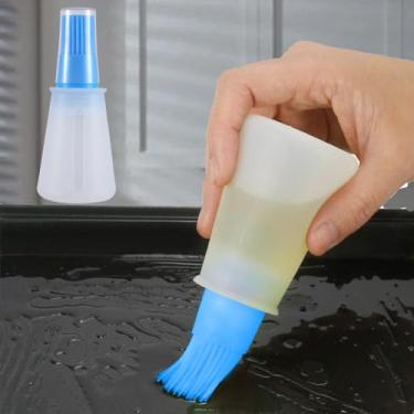 Imagem de 2 peças de escova de garrafa de óleo de silicone, pincéis de cozimento para pastelaria para churrasco, escova de garrafa de molho de óleo (azul)