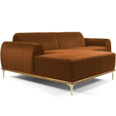 Imagem de Sofá 3 Lugares com Chaise Esquerdo Para Sala Molino 230 cm D02 Veludo Telha C-262 -Lyam Decor