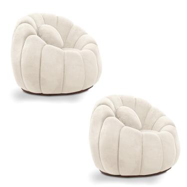 Imagem de Kit 02 Poltronas Decorativa Orgânica para Sala Cloud Bouclê Bege E03 - D'Rossi