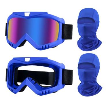 Imagem de LJDJ Óculos Dirt Bike, pacote com 2 óculos de motocicleta off-road quadriciclo com proteção solar UV Balaclava cobertura facial completa (azul/colorido + lente transparente)