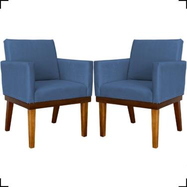 Imagem de Kit 2 Poltronas Decorativa Para Sala Recepção Consultório Escritório Base Em Madeira Divine Suede