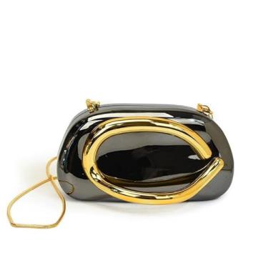 Imagem de Chageempb Bolsa clutch cromada brilhante para mulheres, bolsa de festa à noite, acabamento espelhado, bolsa de mão brilhante para casamento, Preto