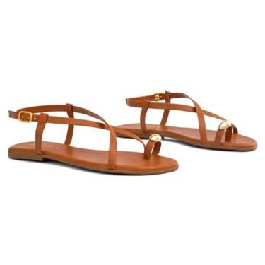 Imagem de Sandalia Feminina Rasteirinha Flat Rasteira Enfeite Metal Anel Dedo Lesma (Caramelo, BR, Adulto, Numérico, 38)