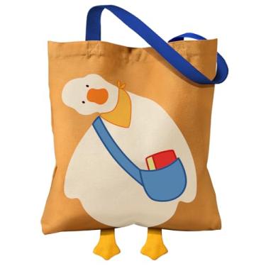 Imagem de Miss Adola Sacola feminina de lona fofa com estampa de pato - fecho magnético e bolso interno, adoráveis pezinhos, 40,6 cm x 38,1 cm, sacolas de algodão com desenho animado engraçado para meninas