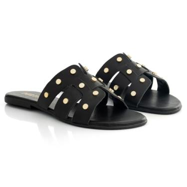 Imagem de Sandalia Feminina Rasteirinha Flatform Flat Rasteira Enfeite Metalizado (Preto, BR, Adulto, Numérico, 34)