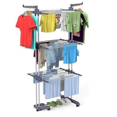 Imagem de Varal de Roupas Premium, 3 Andares, Dobrável com Rodas, Altura 178cm, Suporte até 40kg, Ideal para Apartamento, Secagem Rápida, Sistema 360°