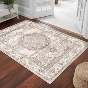 Imagem de Tapetes de área laváveis 3x4 Entrada: Tapete macio ultra fino de pelo baixo lavável à máquina, tapete de entrada leve, tapete antiderrapante para sala de estar, quarto, cozinha, 90 x 10 cm, bege
