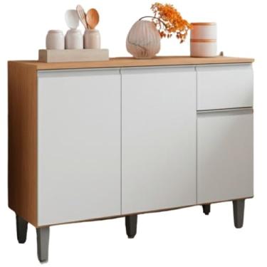 Imagem de Balcão de Pia e Aéreo Cozinha Vanessa 105cm Branco Cinza Sem Tampo Ajl Móveis