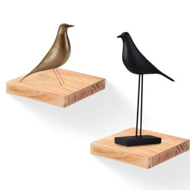 Imagem de FURAOMEILI Prateleiras flutuantes para parede, conjunto de 2 prateleiras quadradas de madeira maciça de 15 cm, pequena prateleira decorativa de parede para banheiro, quarto, sala de estar e cozinha