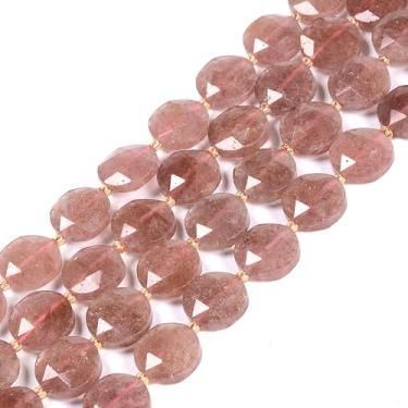 Imagem de Quartzo morango natural 15 mm facetado 11 peças moeda disco estrela de Davi contas soltas judaicas DIY joias fazendo fio 8 polegadas