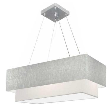 Imagem de Lustre Pendente Retangular Vivare Md-4138 Cúpula Em Tecido 70x30cm X 60x25cm - Bivolt Rustico-cinza-branco 127/220v