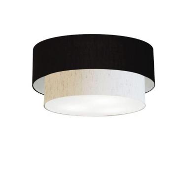 Imagem de Plafon Duplo Cilíndrico Vivare Md-3062 Cúpula Em Tecido 45x40cm - Bivolt Preto-linho-bege 127/220v