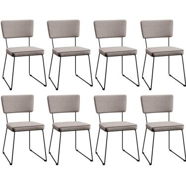 Imagem de Kit 08 Cadeiras Estofada Para Sala De Jantar Base Aço Bege