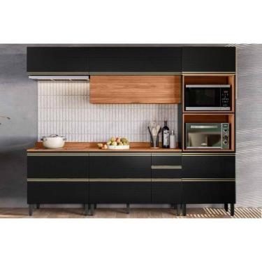 Imagem de Cozinha Completa Proença 5 Peças (2aéreos+2balcões+1torrequente) C5p126 Nogueira-carbono Prime Tx - Demóbile