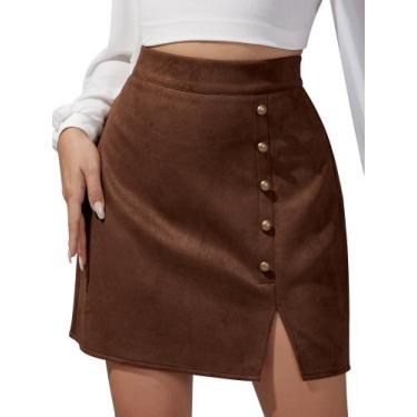 Imagem de Saia Ezcosplay Faux Suede Mini com fenda de cintura alta marrom