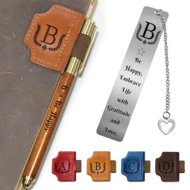 Imagem de Marcador de livro personalizado com suporte de caneta, conjunto de marcadores de livro de couro magnético personalizado com canetas de madeira personalizadas e marcador de livro de metal – para