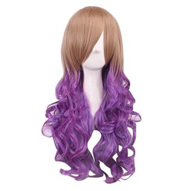 Imagem de Peruca de cabelo cacheado longo feminino com gradiente colorido Lolita Cosplay estilo Harajuku anime peruca cabelo cacheado para mulheres