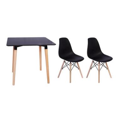 Imagem de Kit Mesa Jantar Eiffel 80x80 Preta + 02 Cadeiras Charles Eames Eiffel 