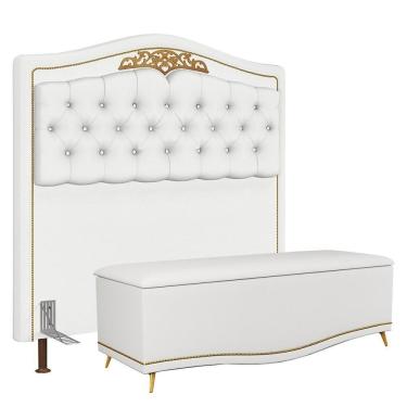 Imagem de Cabeceira Casal Queen 160Cm C/ Calçadeira Baú J02 Branco