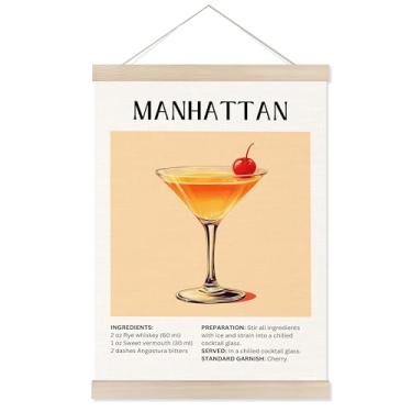 Imagem de Welshower Moldura de cabide de pôster de bar Manhattan, presentes para amantes de coquetéis, arte de parede de coquetel de Manhattan, decoração para bar, pub, lounge, cozinha, casa, quarto