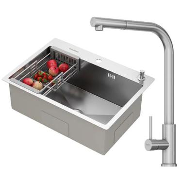 Imagem de Kit Cuba Gourmet Quebec 62cm Aço Inox 304 e Torneira Gourmet Toronto A