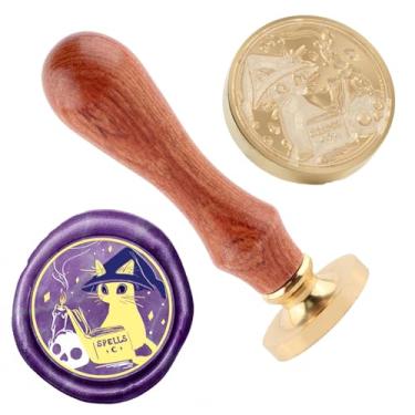 Imagem de Carimbo de lacre de cera de gato Carimbo de selo de cera de Halloween cabeças de latão removíveis para decoração de festa de Halloween convites carta envelope cartões de felicitações presentes