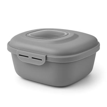 Imagem de Pote Portátil para Ração Pet, Recipiente Hermético de Plástico Cinza, Dispenser para Viagem, Marmita para Petiscos de Cachorro e Gato