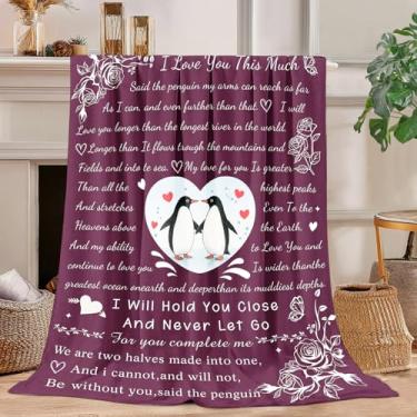Imagem de Knerova Presentes para ela - Cobertor de pinguim romântico para ela, cobertor de aniversário de casamento para mulheres e homens, presentes de aniversário para namorado, namorada, presente de