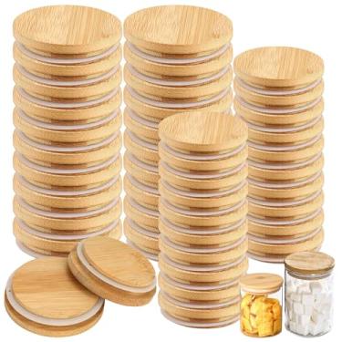 Imagem de Tampas de madeira, 40 peças, compatível com jarras de pedreiro e conjunto de armazenamento de pote de conserva com 20 largas, 20 bocas regulares, reutilizável, cozinha, casa, casamento, capas