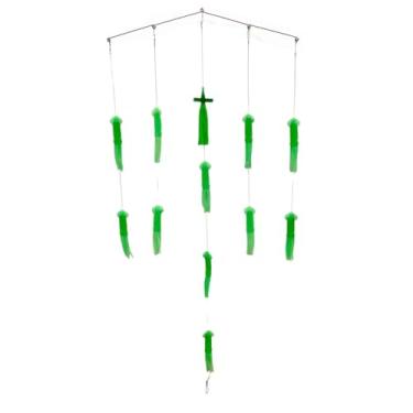 Imagem de MASTERPRO Teaser de pesca de barra espalhadora de lulas, equipamento de pesca de caça offshore, anéis 3/5 de aço inoxidável, 7/11 de lula de borracha verde ou rosa com saco de malha lavável (verde, 5