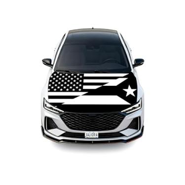 Imagem de Xalvoria Capas de capô de carro com bandeira preta e branca dos EUA e Porto Rico – 12 cm x 14 cm, elastano de poliéster durável, elástico, cores vibrantes, ajuste universal, acessórios patrióticos