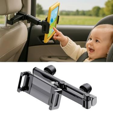 Imagem de Suporte ajustável para tablet para encosto de cabeça para carro – [braço de extensão 3 em 1] universal para dispositivos de 4,7 a 12,9 polegadas como Pro/Air/Mini, Galaxy Tablets – Suporte dobrável no
