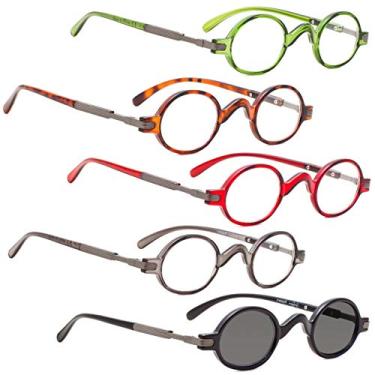 Imagem de Óculos de leitura, pacote com 5, vintage, pequeno, redondo, inclui óculos de sol, Misto