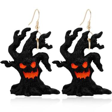 Imagem de unixmoment Brincos góticos criativos feitos à mão com pingente de árvore de terror grande personalidade resina esmaltada brincos de gancho de rosto engraçado para mulheres, Large, Resina, Sem pedra